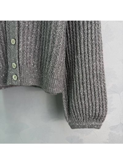 Dior Crew Neck Button-Front Cardigan in Grey