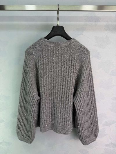 Dior Crew Neck Button-Front Cardigan in Grey