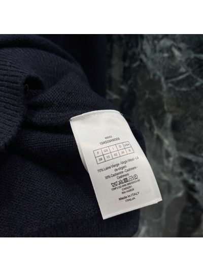 Dior Crew Neck Embroidered Knit Top in Navy