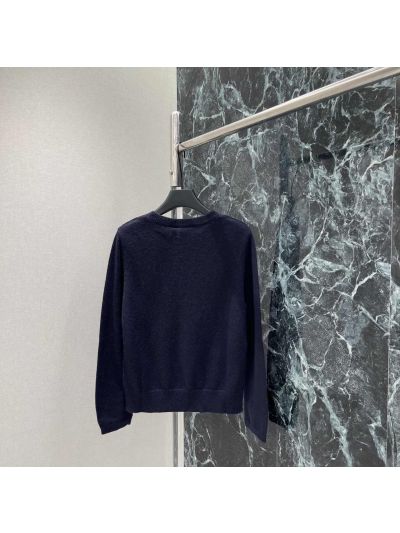 Dior Crew Neck Embroidered Knit Top in Navy