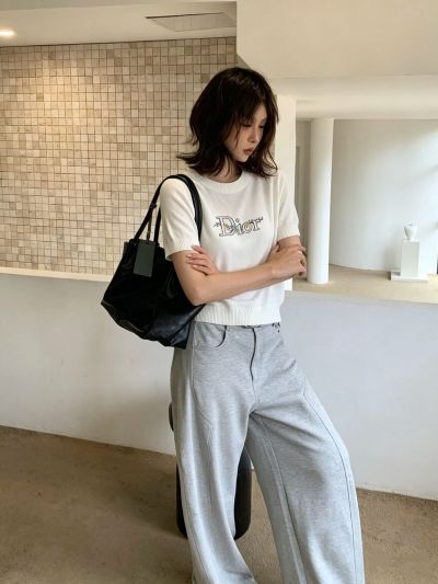 Dior Crew Neck Embroidered Knit Top in White