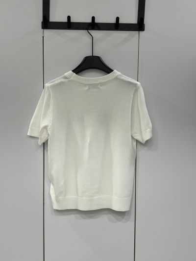 Dior Crew Neck Embroidered Knit Top in White