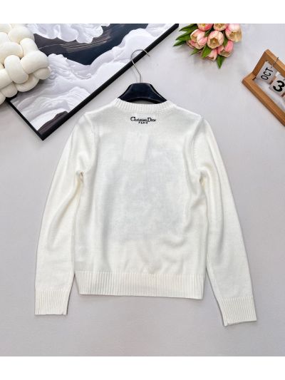 Dior Crew Neck Embroidered Sweater in White