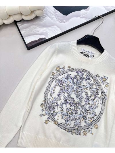 Dior Crew Neck Embroidered Sweater in White