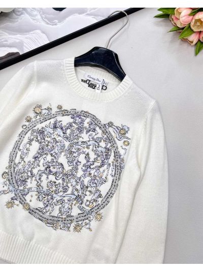 Dior Crew Neck Embroidered Sweater in White