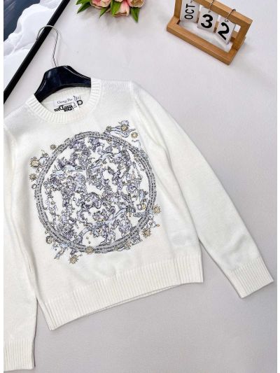 Dior Crew Neck Embroidered Sweater in White