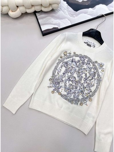 Dior Crew Neck Embroidered Sweater in White
