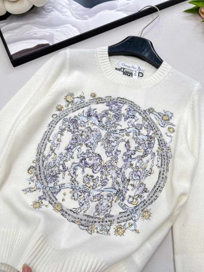 Dior Crew Neck Embroidered Sweater in White