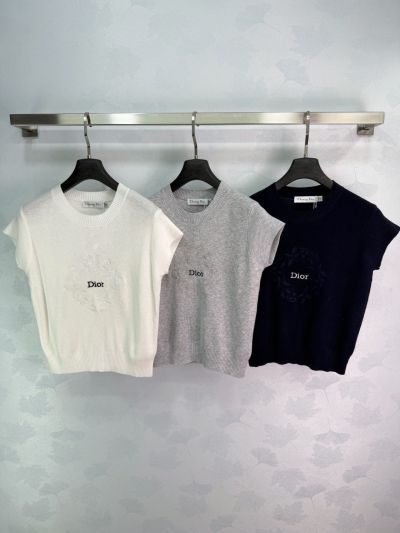 Dior Crew Neck Flutter Sleeve Knit Top