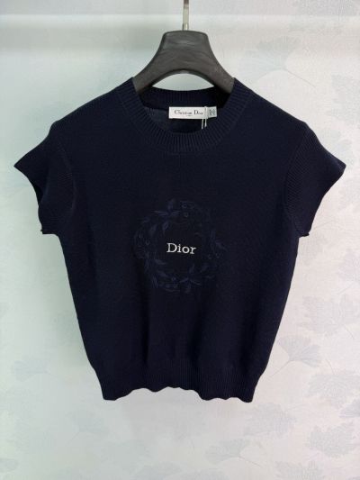 Dior Crew Neck Flutter Sleeve Knit Top