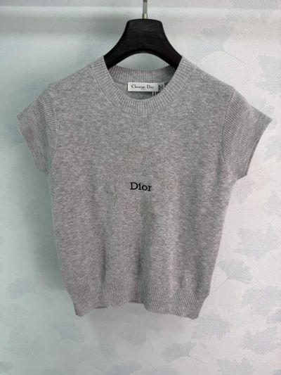 Dior Crew Neck Flutter Sleeve Knit Top