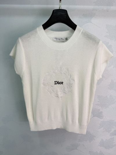 Dior Crew Neck Flutter Sleeve Knit Top