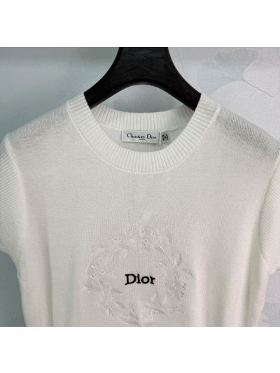 Dior Crew Neck Flutter Sleeve Knit Top