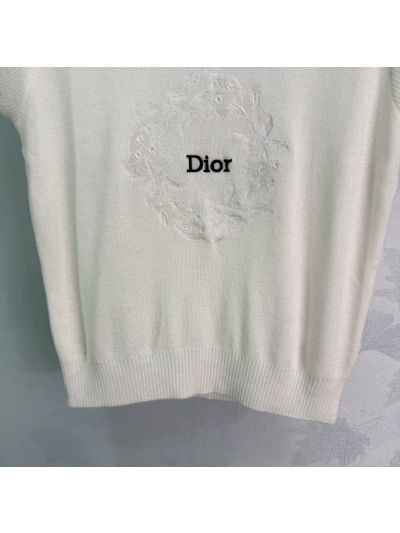 Dior Crew Neck Flutter Sleeve Knit Top