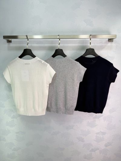 Dior Crew Neck Flutter Sleeve Knit Top