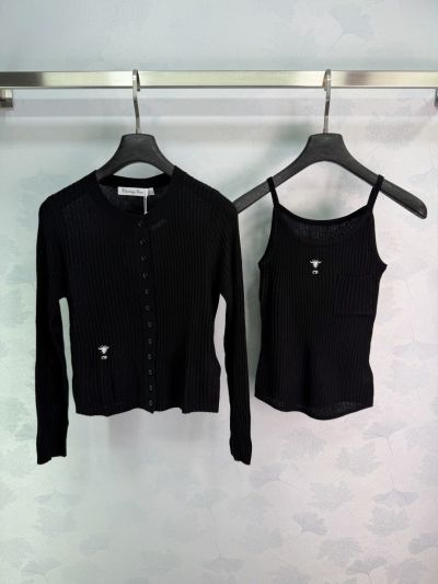 Dior Crew Neck Long Sleeve Cardigan in Black