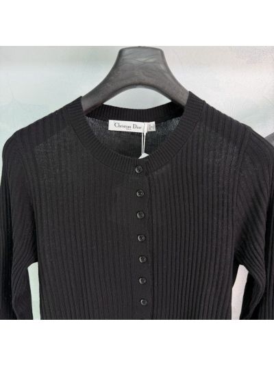Dior Crew Neck Long Sleeve Cardigan in Black