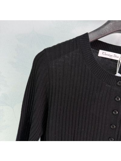 Dior Crew Neck Long Sleeve Cardigan in Black