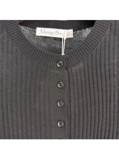 Dior Crew Neck Long Sleeve Cardigan in Black
