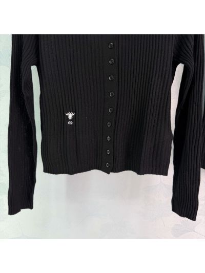 Dior Crew Neck Long Sleeve Cardigan in Black