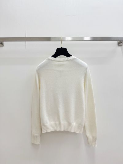 Dior Crew Neck Long Sleeve Knit Top in White