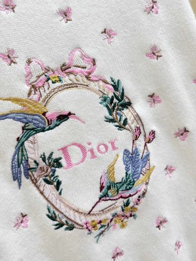 Dior Crew Neck Long Sleeve Knit Top in White