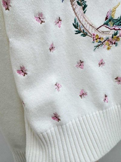 Dior Crew Neck Long Sleeve Knit Top in White