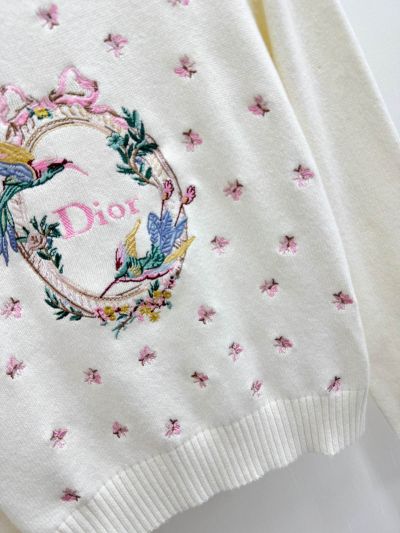Dior Crew Neck Long Sleeve Knit Top in White