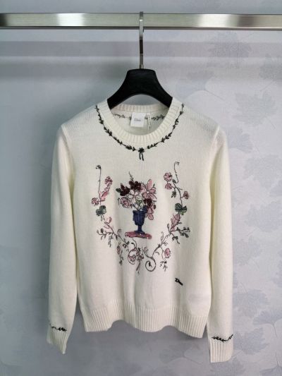 Dior Crew Neck Long Sleeve Sweater in White