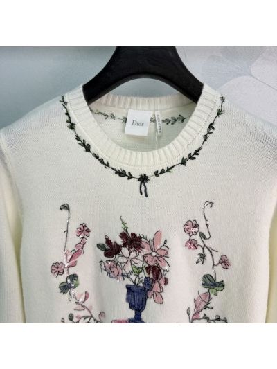 Dior Crew Neck Long Sleeve Sweater in White