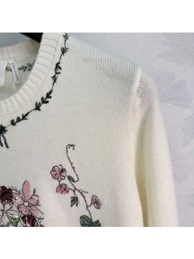 Dior Crew Neck Long Sleeve Sweater in White