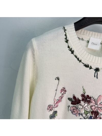 Dior Crew Neck Long Sleeve Sweater in White