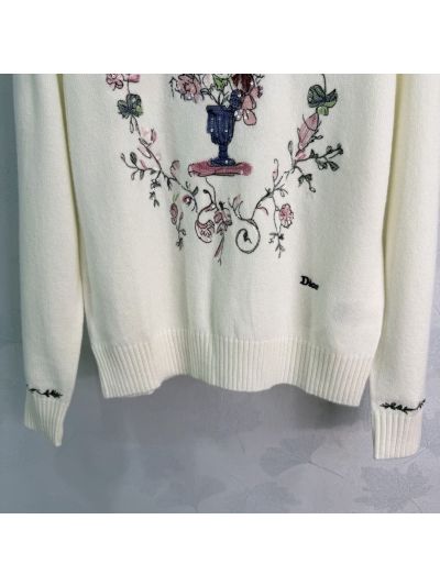 Dior Crew Neck Long Sleeve Sweater in White