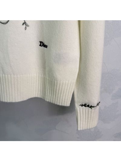 Dior Crew Neck Long Sleeve Sweater in White