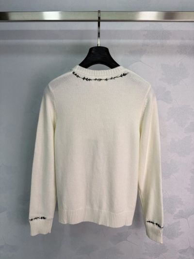 Dior Crew Neck Long Sleeve Sweater in White