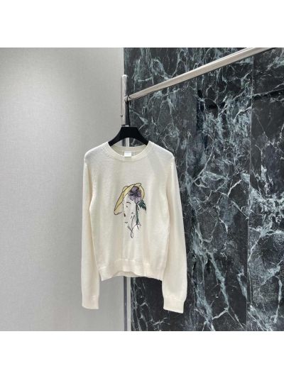 Dior Crew Neck Long Sleeve Sweater in White