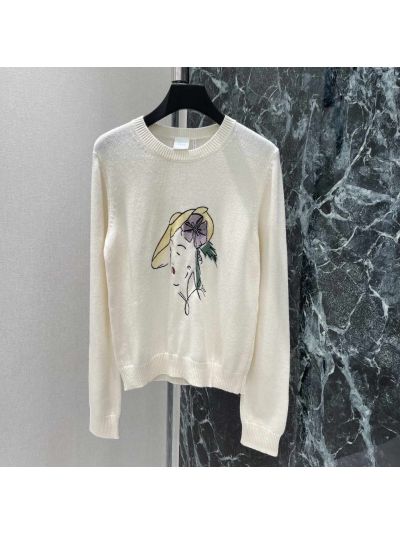 Dior Crew Neck Long Sleeve Sweater in White