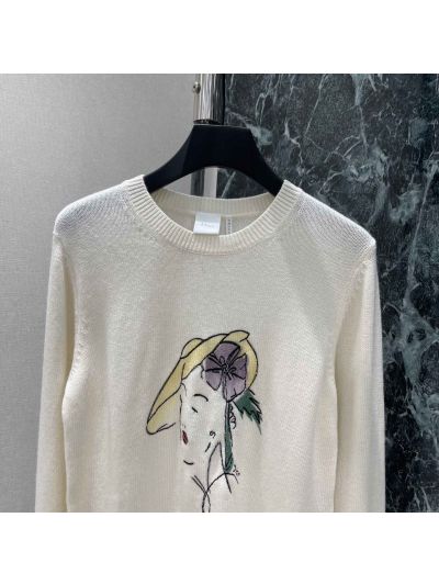 Dior Crew Neck Long Sleeve Sweater in White