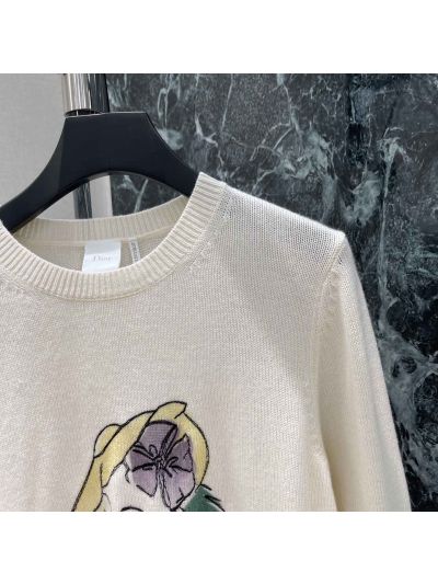 Dior Crew Neck Long Sleeve Sweater in White