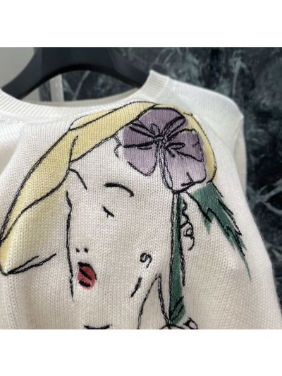 Dior Crew Neck Long Sleeve Sweater in White