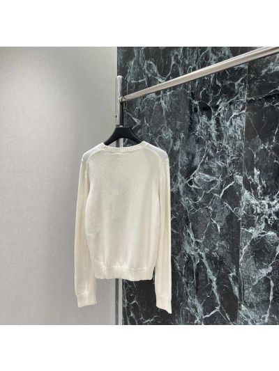 Dior Crew Neck Long Sleeve Sweater in White