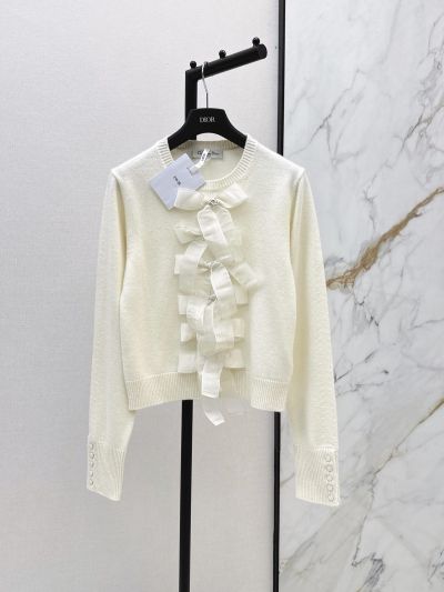 Dior Crew Neck Long Sleeve Top in Cream