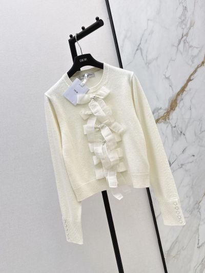 Dior Crew Neck Long Sleeve Top in Cream