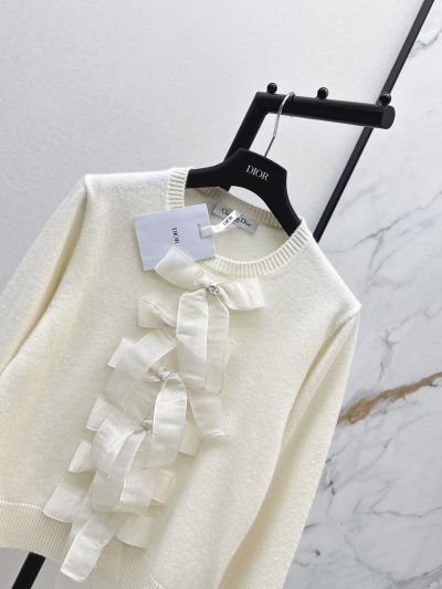 Dior Crew Neck Long Sleeve Top in Cream