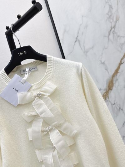 Dior Crew Neck Long Sleeve Top in Cream