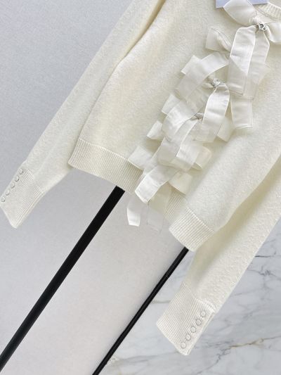 Dior Crew Neck Long Sleeve Top in Cream
