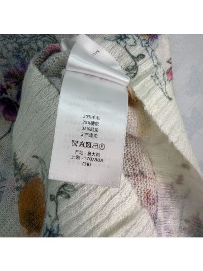 Dior Crew Neck Ribbed Knit Cardigan in Multicolor