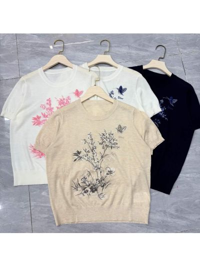 Dior Crew Neck Short Sleeve Knit Top