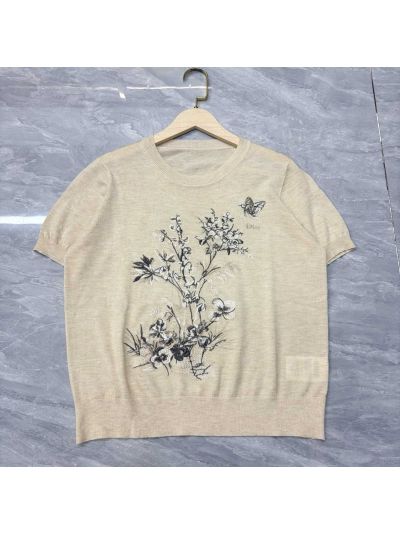 Dior Crew Neck Short Sleeve Knit Top