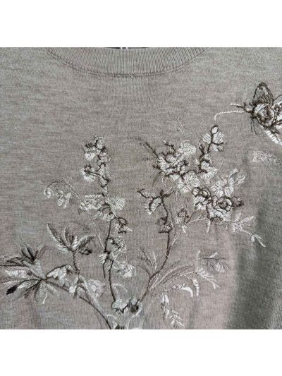 Dior Crew Neck Short Sleeve Knit Top in Beige